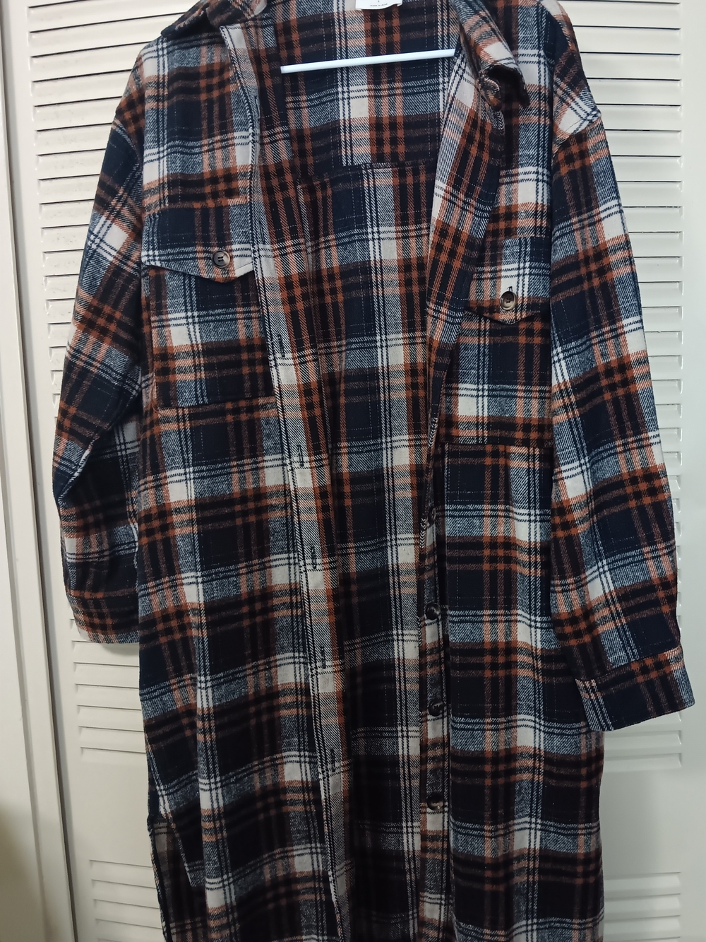 Plaid Longline Shirt Jacket in Black, Brown & White